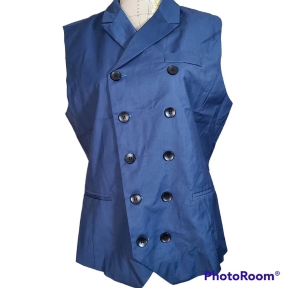 Zune Poar Mens Size XXL / 40 Blue Double-Breasted Tailored Vest Cinched Back NWT